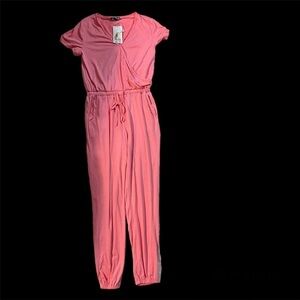 Pretty Garden Women's Deep V-Neck Wrap Drawstring Waist Jumpsuit, Size Small